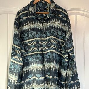 Ralph Lauren Men's Blue and Cream Patterned Shirt Jacket